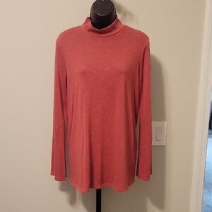 New Directions Red Relaxed Mandarin Collar Long Sleeve Blouse
